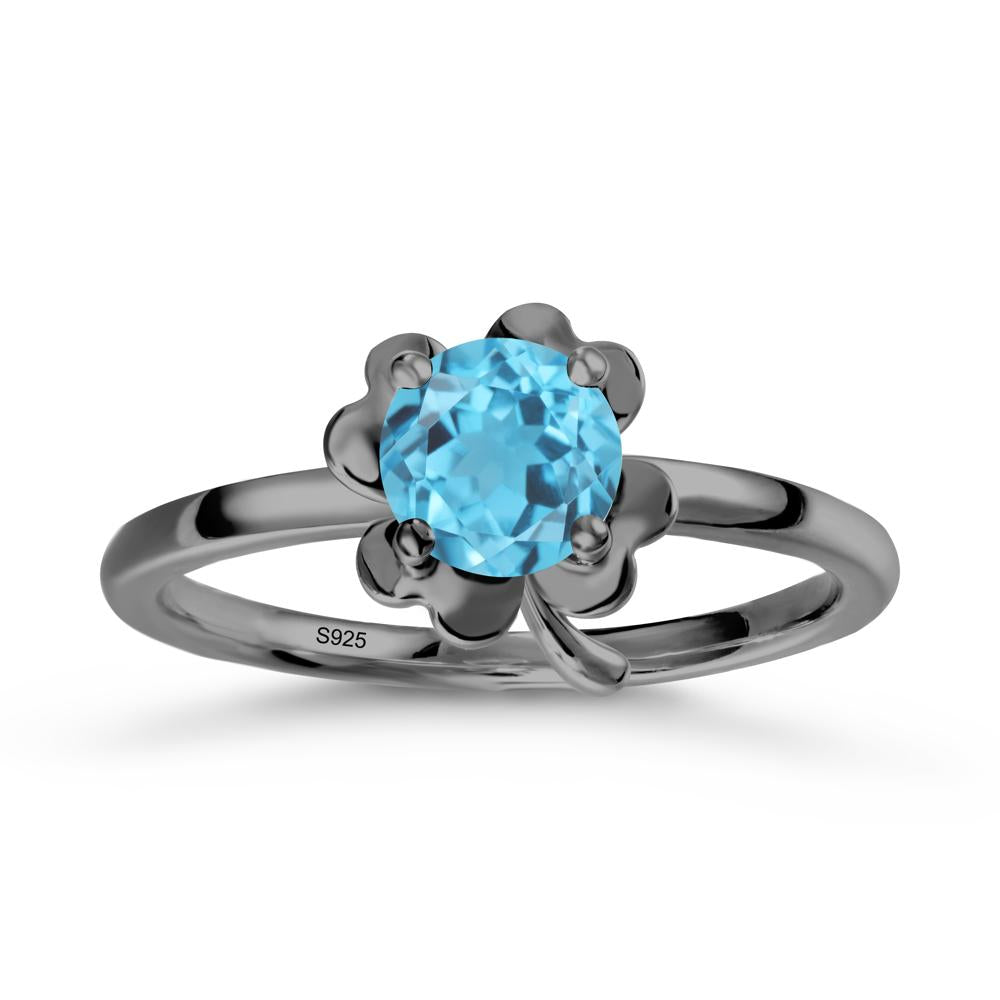 Swiss Blue Topaz Four Leaf Clover Creative Ring - LUO Jewelry #metal_black finish sterling silver