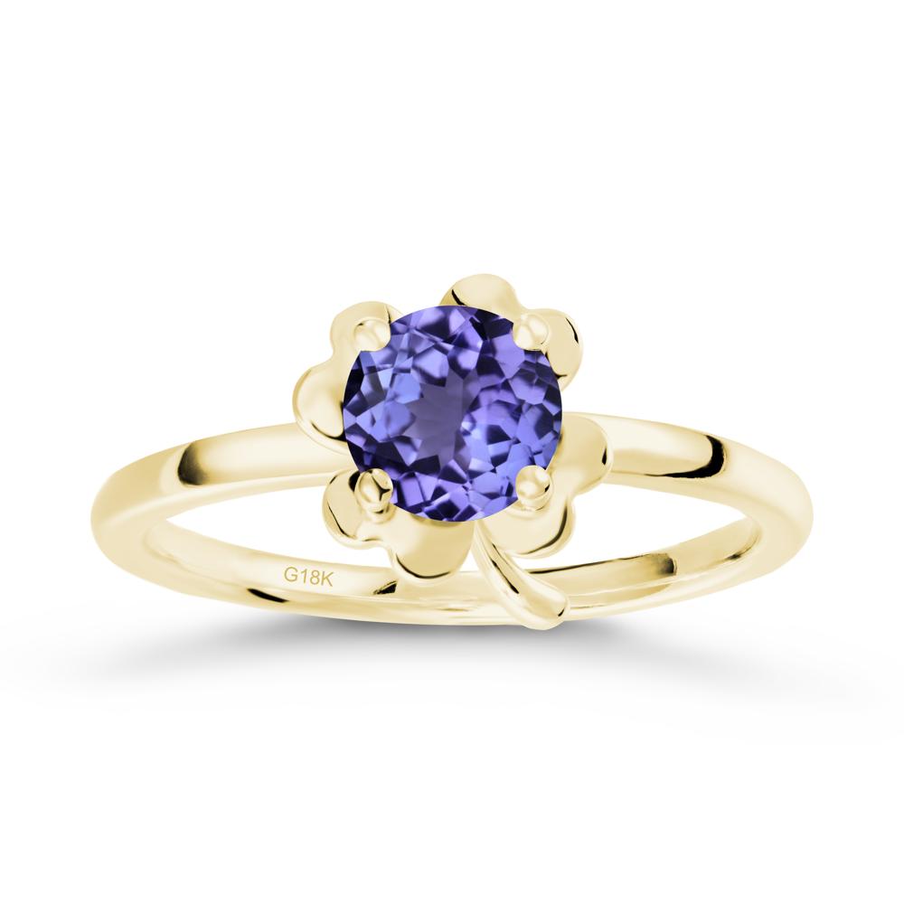 Round Tanzanite Four Leaf Clover Ring - LUO Jewelry #metal_18k yellow gold