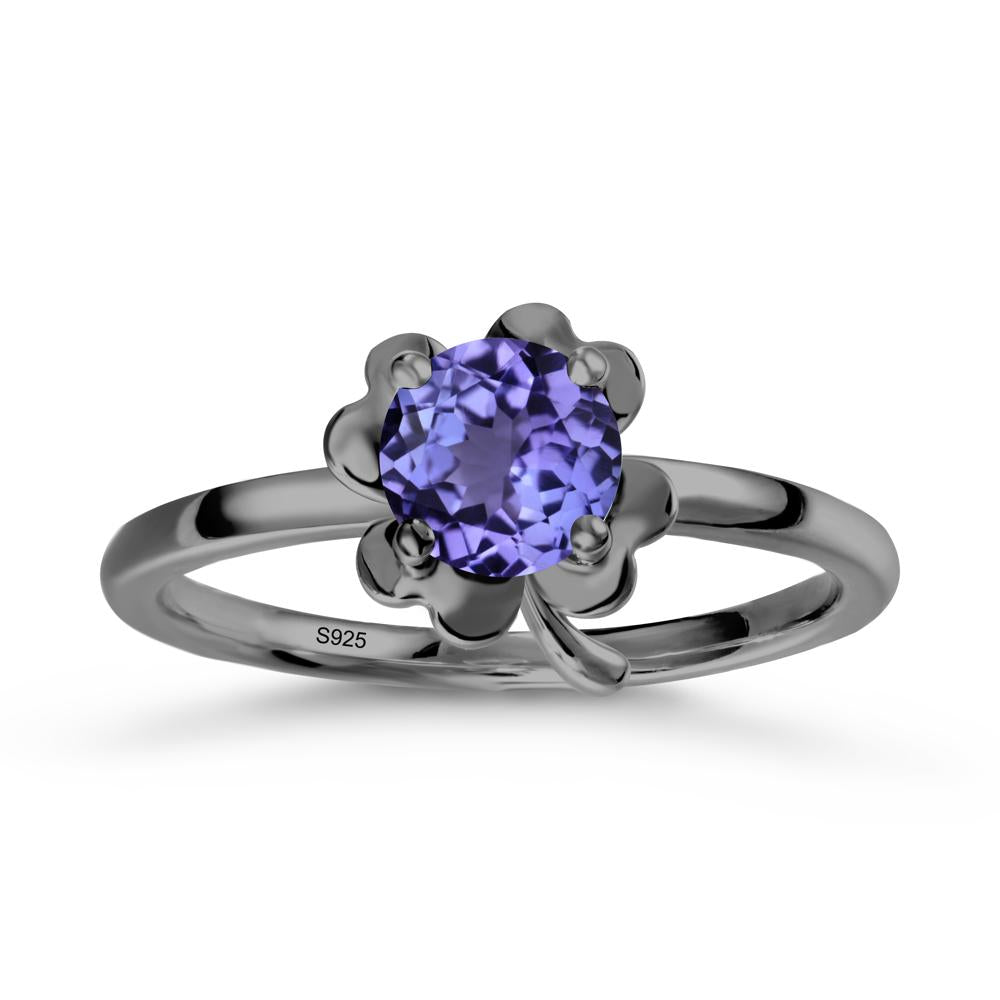 Round Tanzanite Four Leaf Clover Ring - LUO Jewelry #metal_black finish sterling silver