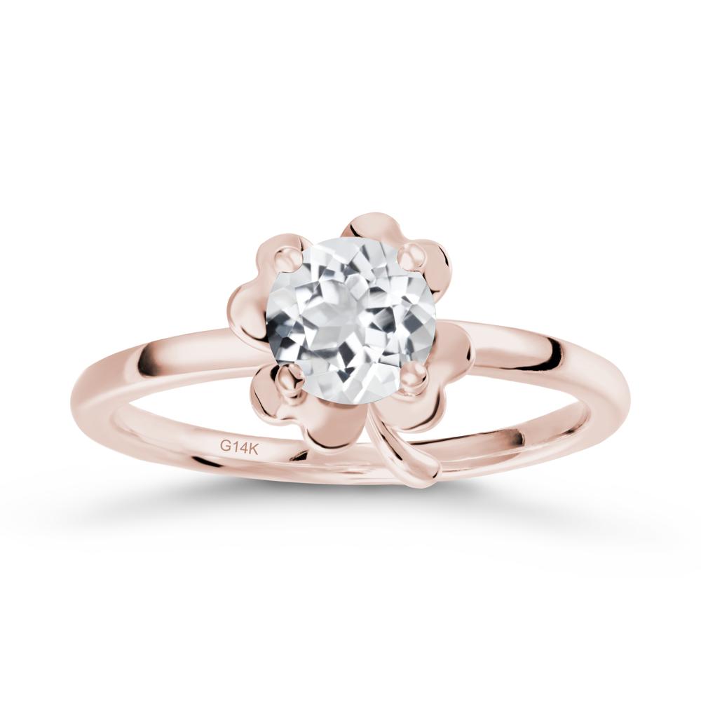 Four Leaf Clover Solitaire White Topaz Ring - LUO Jewelry #metal_14k rose gold