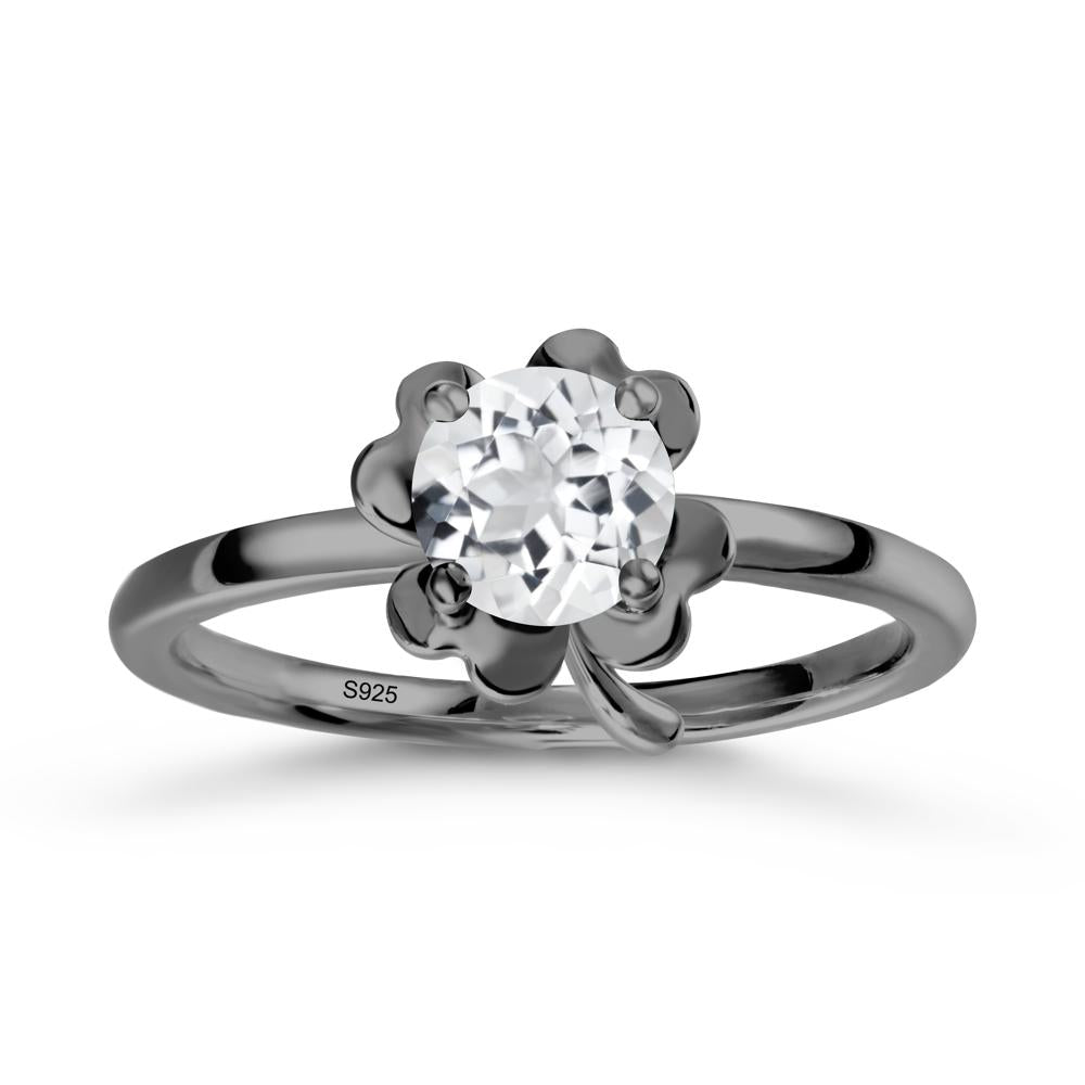 Four Leaf Clover Solitaire White Topaz Ring - LUO Jewelry #metal_black finish sterling silver