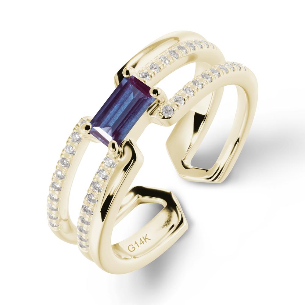 Double Band Baguette Alexandrite Open Ring - LUO Jewelry #metal_14k yellow gold