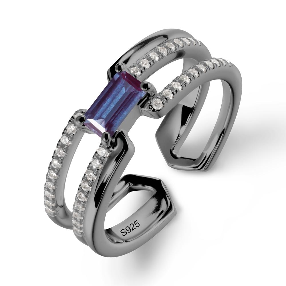Double Band Baguette Alexandrite Open Ring - LUO Jewelry #metal_black finish sterling silver