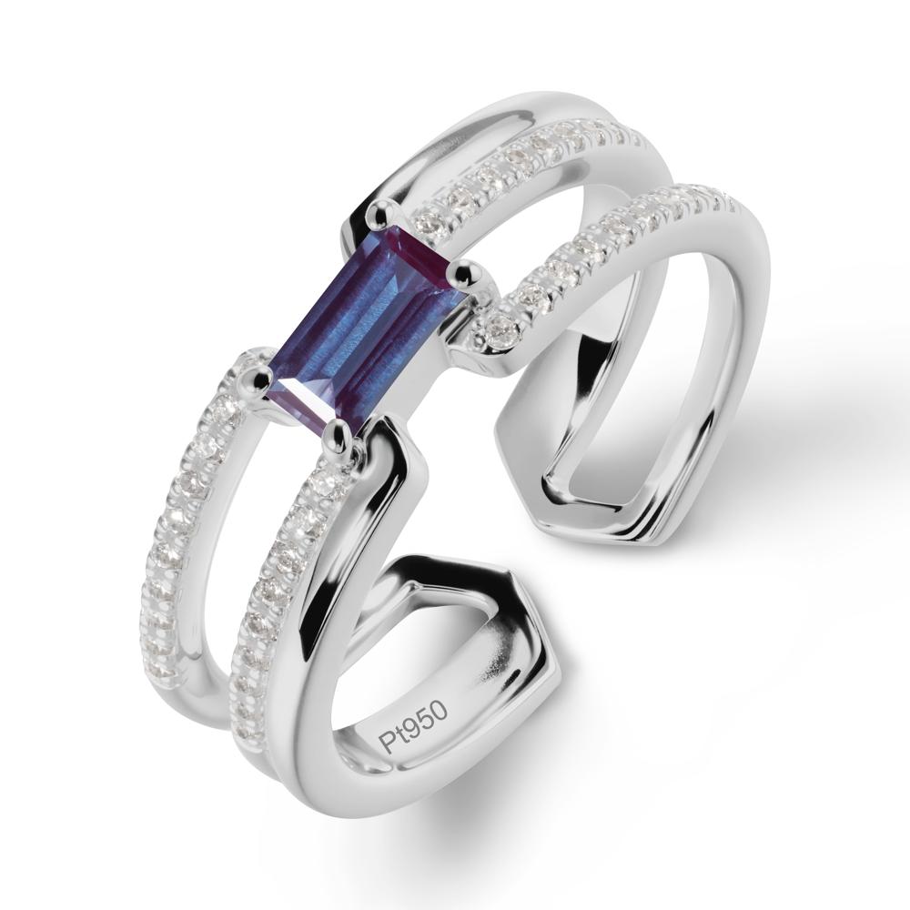 Double Band Baguette Alexandrite Open Ring - LUO Jewelry #metal_platinum