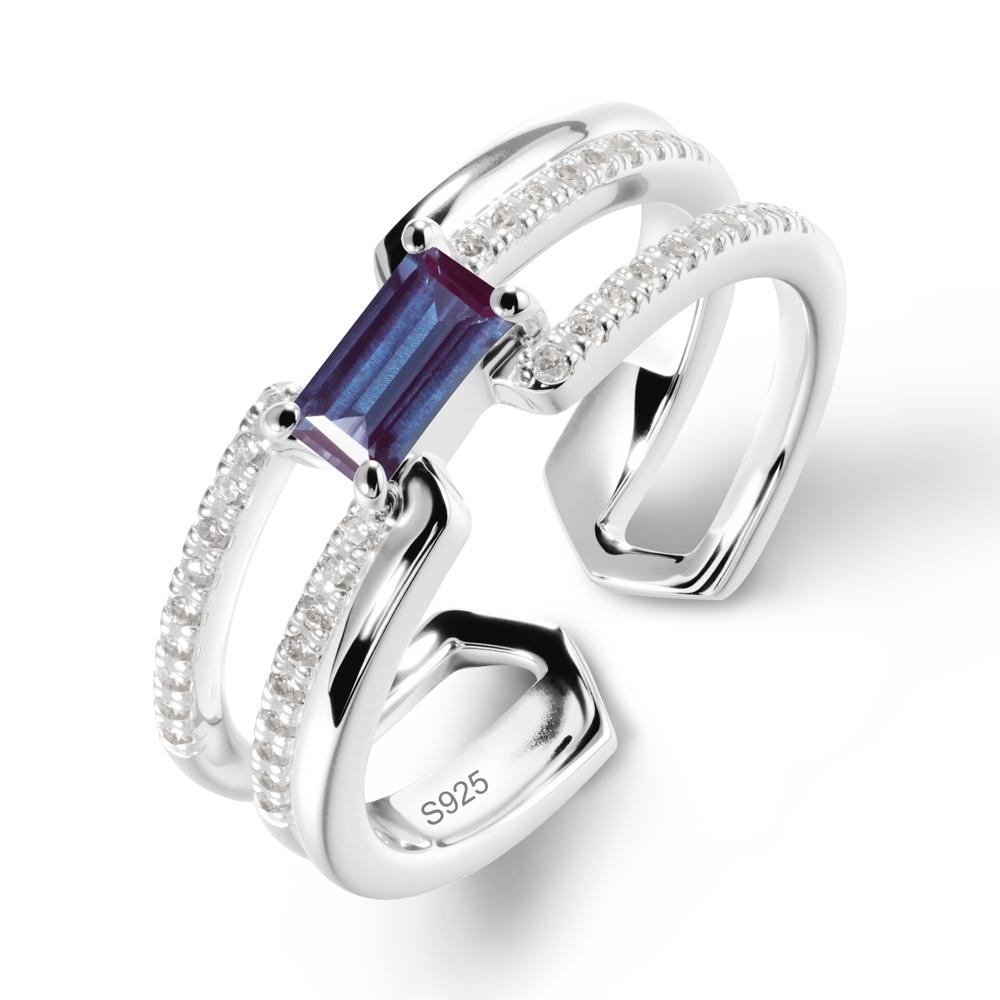 Double Band Baguette Alexandrite Open Ring - LUO Jewelry #metal_sterling silver