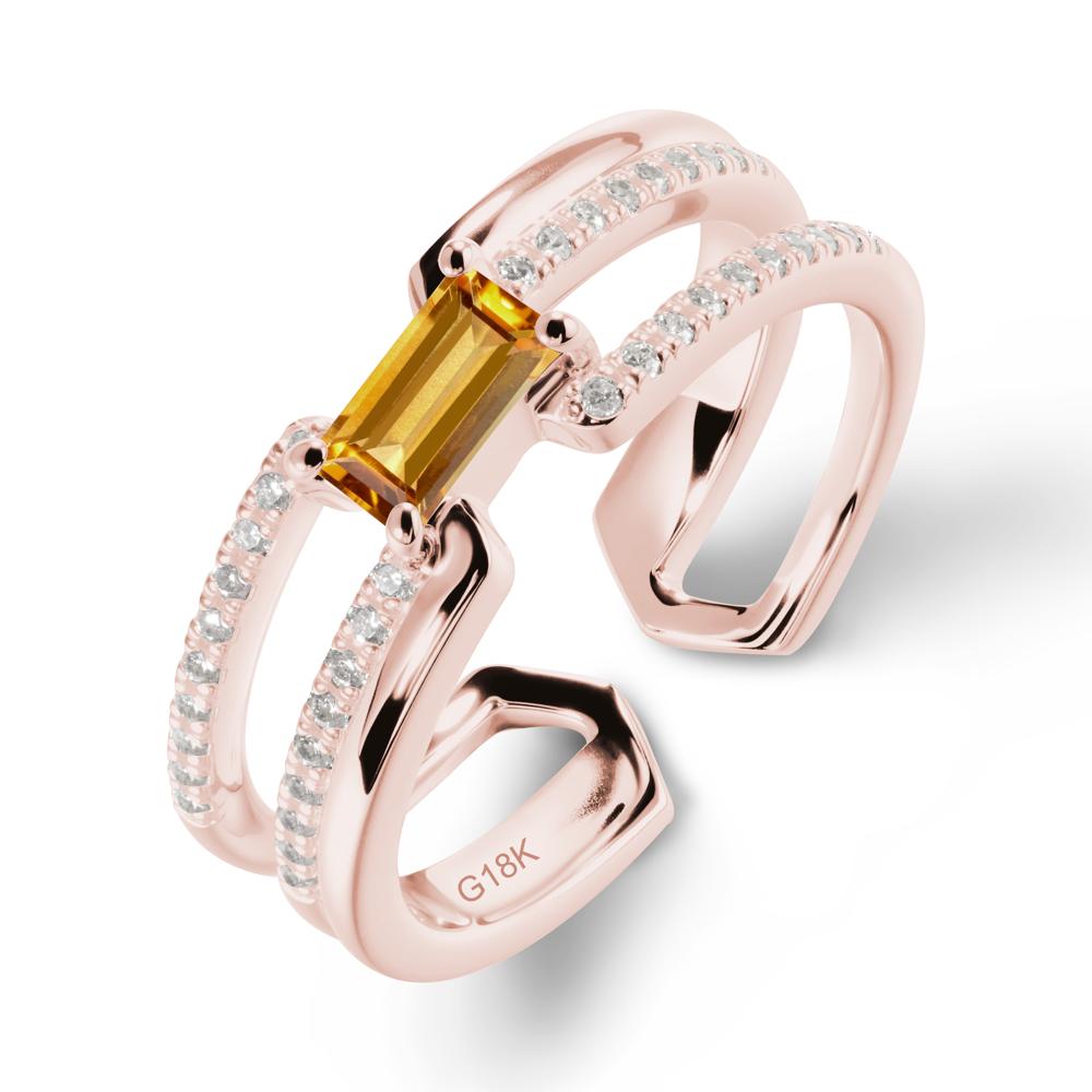 Double Band Baguette Citrine Open Ring - LUO Jewelry #metal_18k rose gold