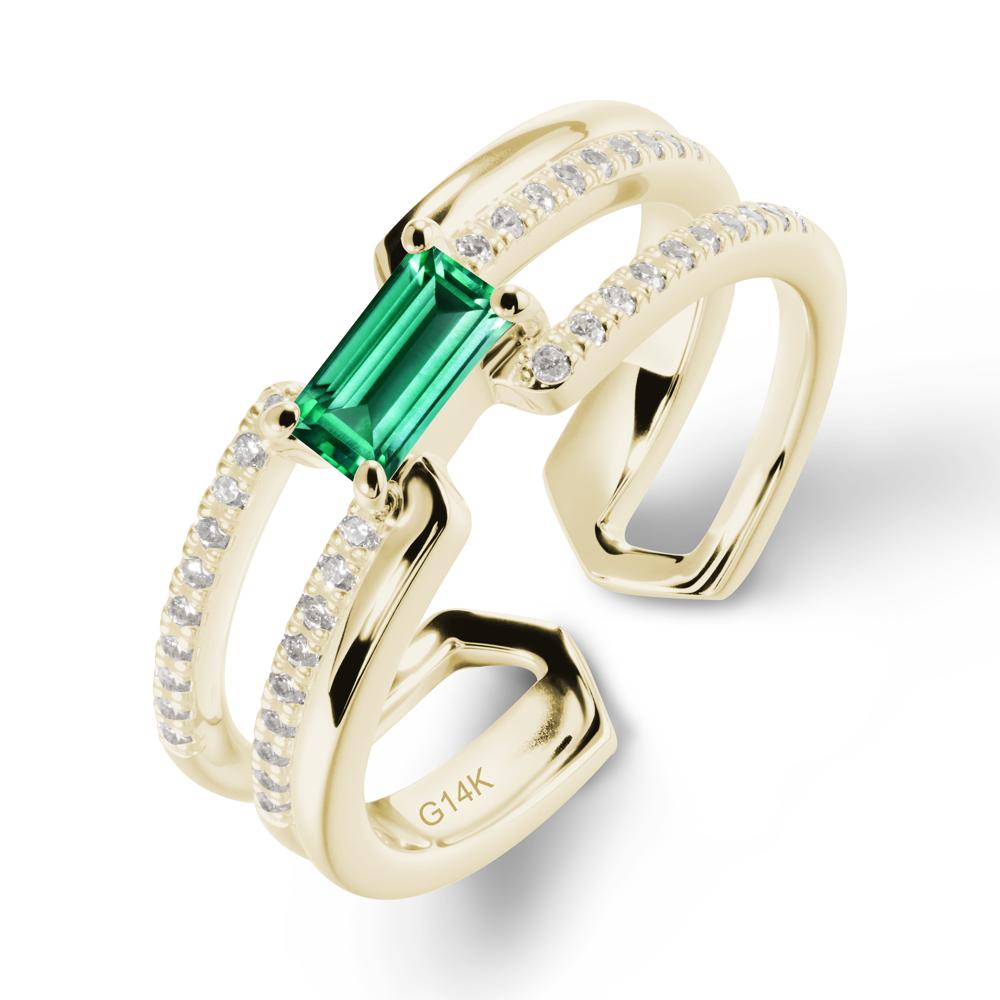 Open Double Band Solitaire Emerald Ring - LUO Jewelry #metal_14k yellow gold