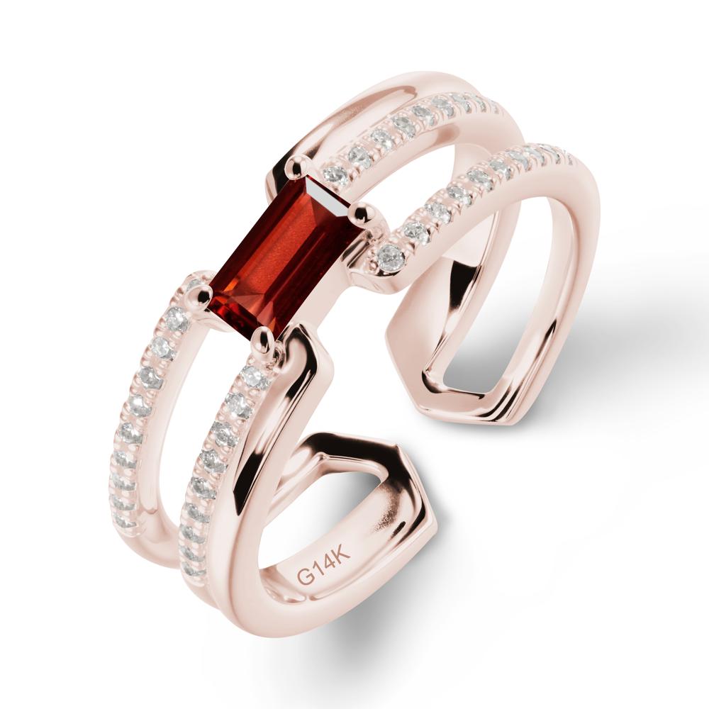 Double Band Baguette Garnet Open Ring - LUO Jewelry #metal_14k rose gold