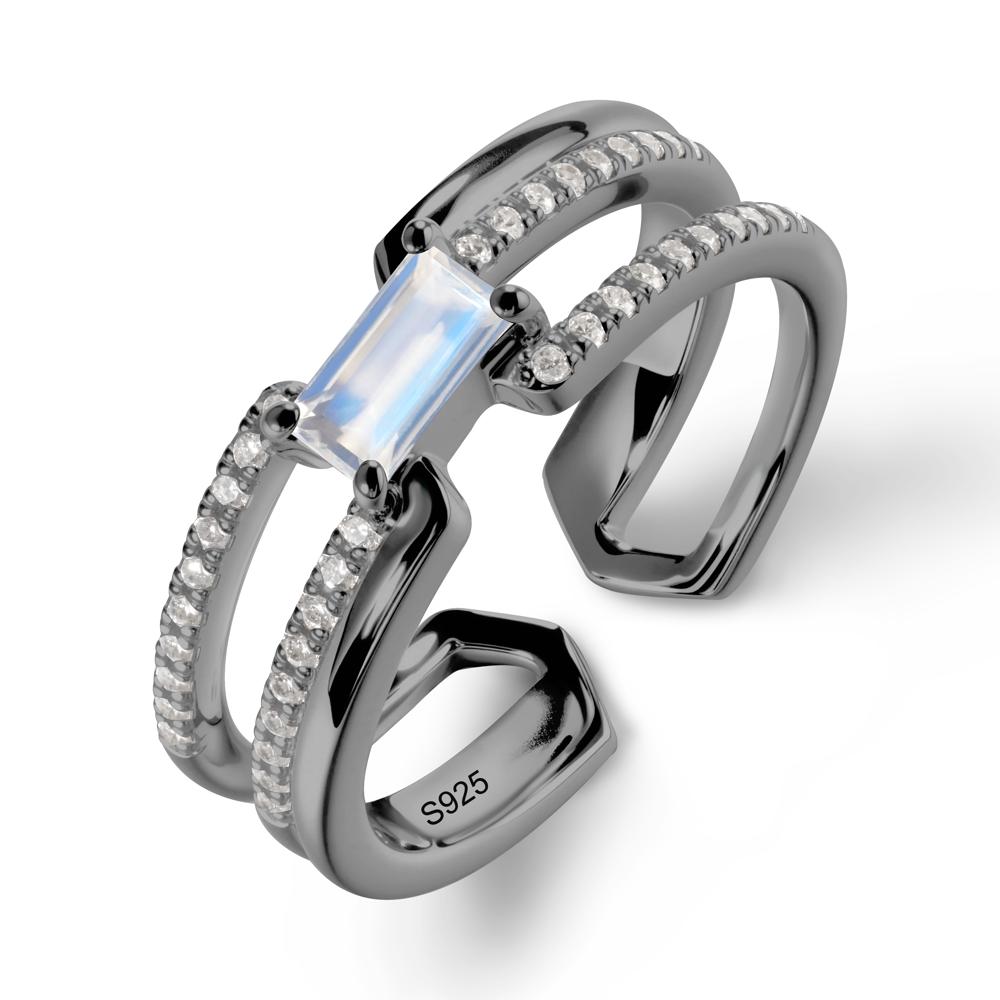 Open Double Band Solitaire Moonstone Ring - LUO Jewelry #metal_black finish sterling silver