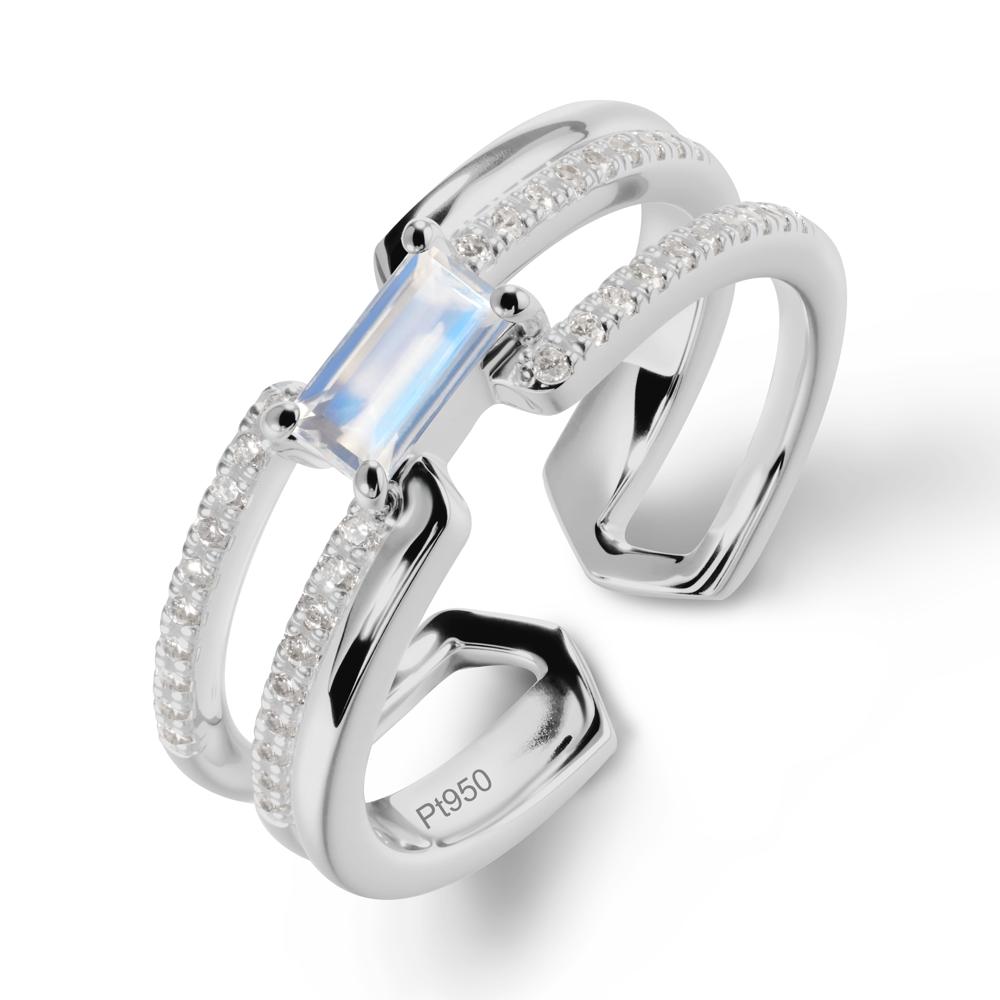 Open Double Band Solitaire Moonstone Ring - LUO Jewelry #metal_platinum