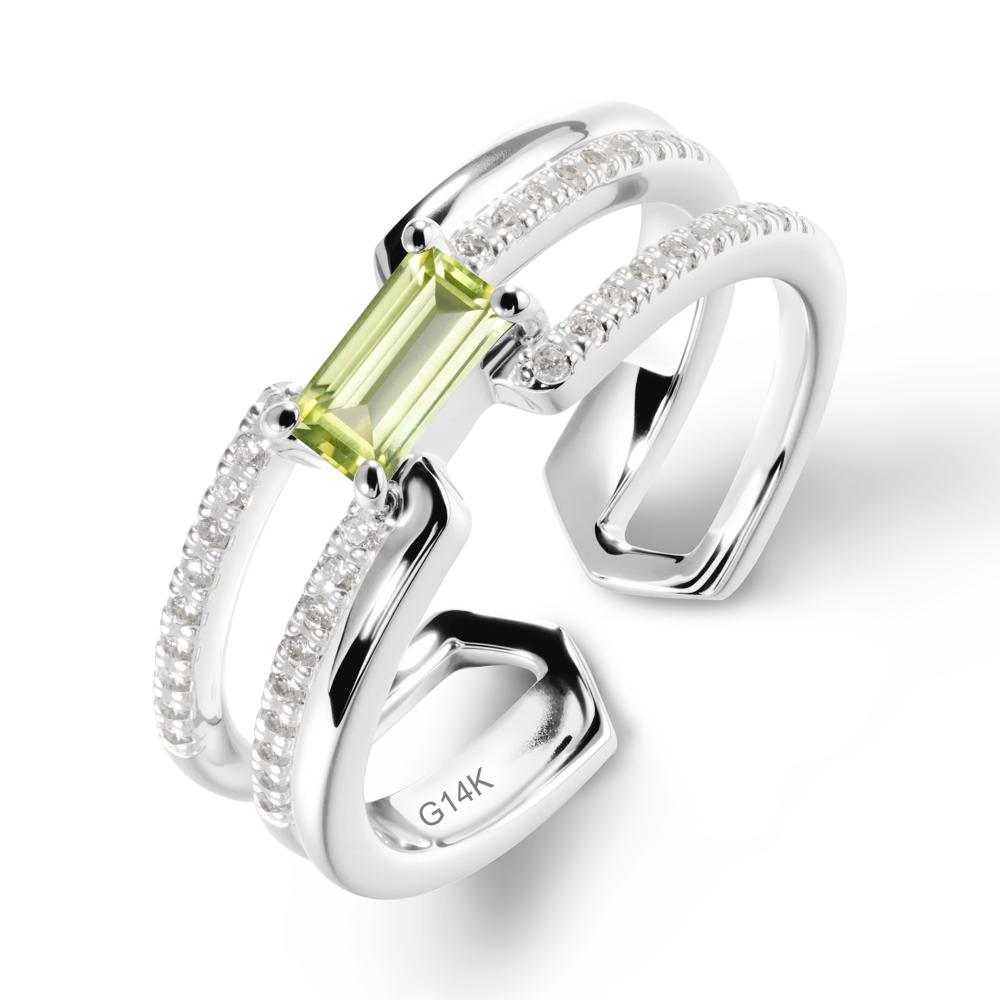 Double Band Baguette Peridot Open Ring - LUO Jewelry #metal_14k white gold
