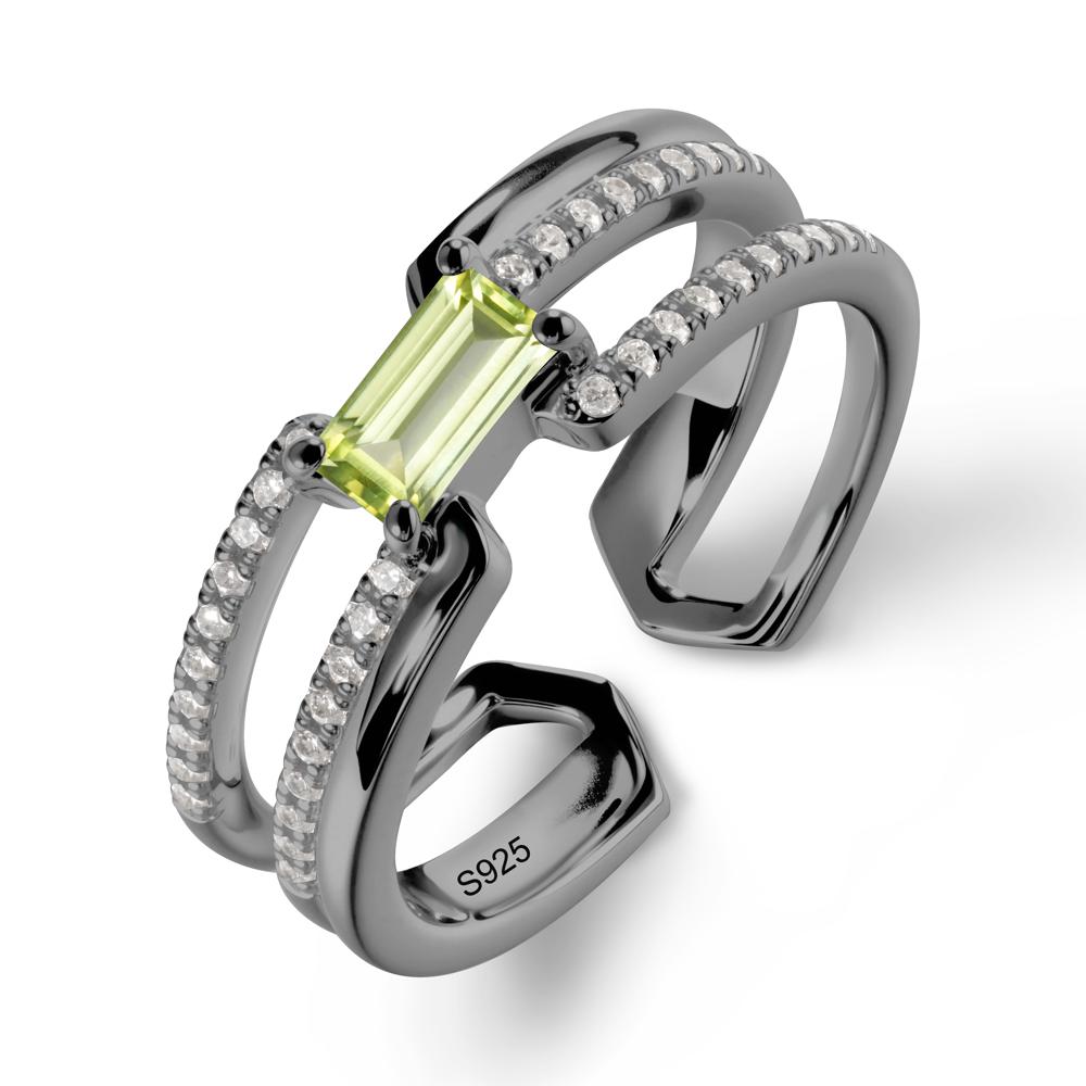 Double Band Baguette Peridot Open Ring - LUO Jewelry #metal_black finish sterling silver