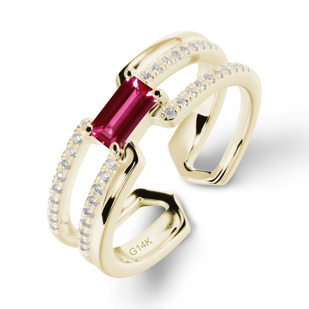 Double Half Eternity Band Ruby Open Ring - LUO Jewelry #metal_14k yellow gold