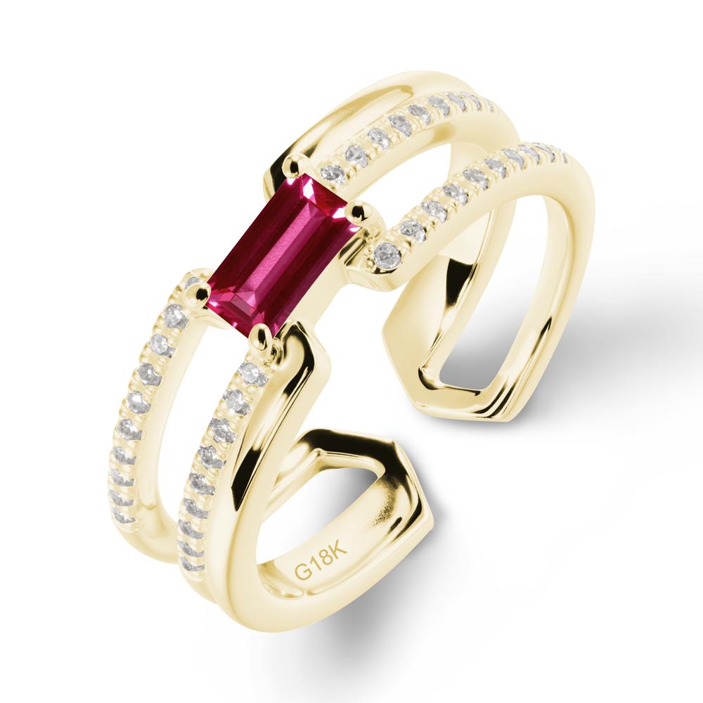 Double Half Eternity Band Ruby Open Ring - LUO Jewelry #metal_18k yellow gold