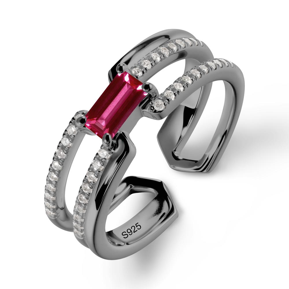Double Half Eternity Band Ruby Open Ring - LUO Jewelry #metal_black finish sterling silver