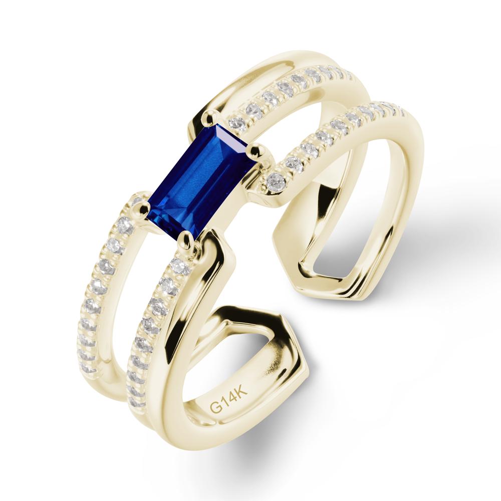 Open Double Band Solitaire Sapphire Ring - LUO Jewelry #metal_14k yellow gold