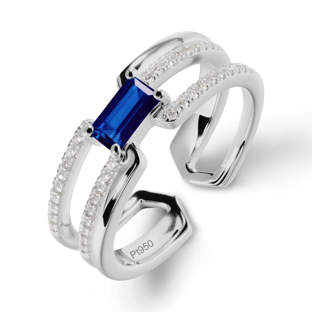 Open Double Band Solitaire Sapphire Ring - LUO Jewelry #metal_platinum