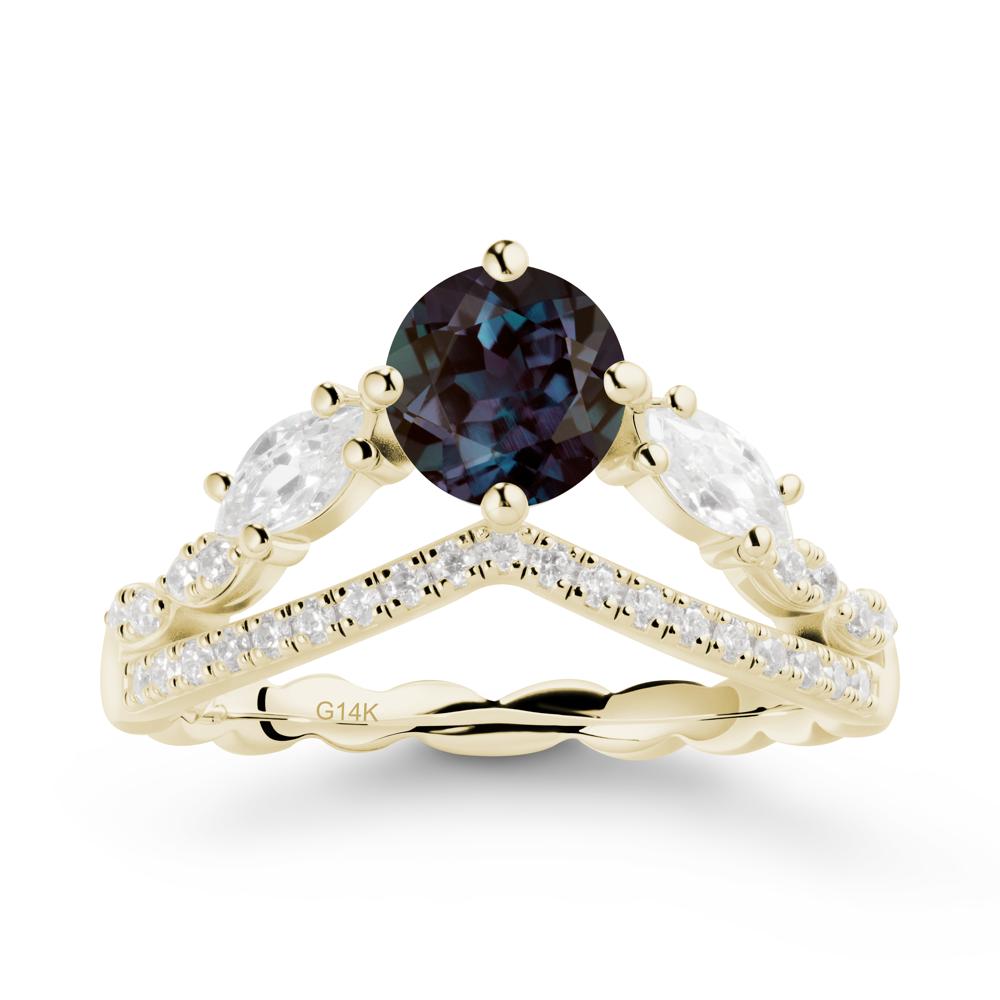 Round Alexandrite Crown Ring with Leaf - LUO Jewelry #metal_14k yellow gold