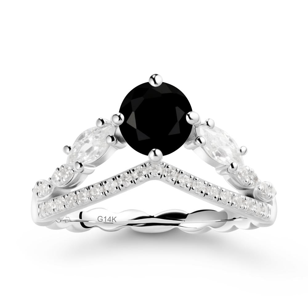Leaf Inspired Crown Black Spinel Ring - LUO Jewelry #metal_14k white gold