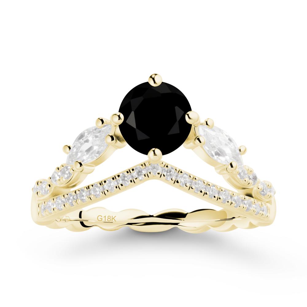 Leaf Inspired Crown Black Spinel Ring - LUO Jewelry #metal_18k yellow gold