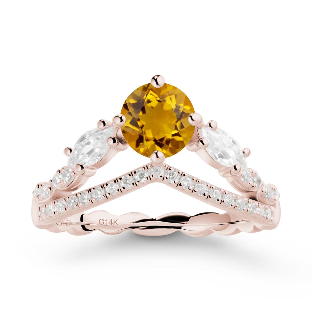 Round Citrine Crown Ring with Leaf - LUO Jewelry #metal_14k rose gold