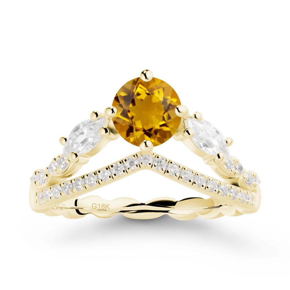 Round Citrine Crown Ring with Leaf - LUO Jewelry #metal_18k yellow gold