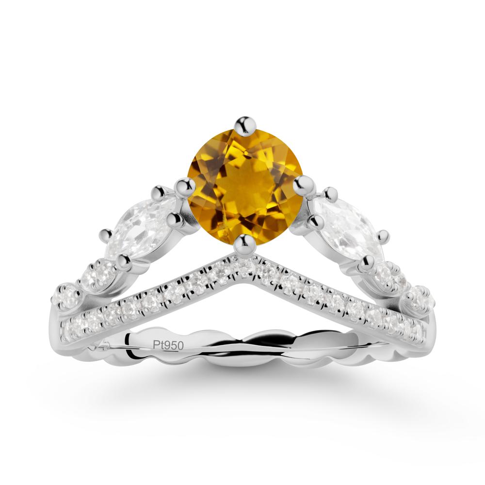Round Citrine Crown Ring with Leaf - LUO Jewelry #metal_platinum