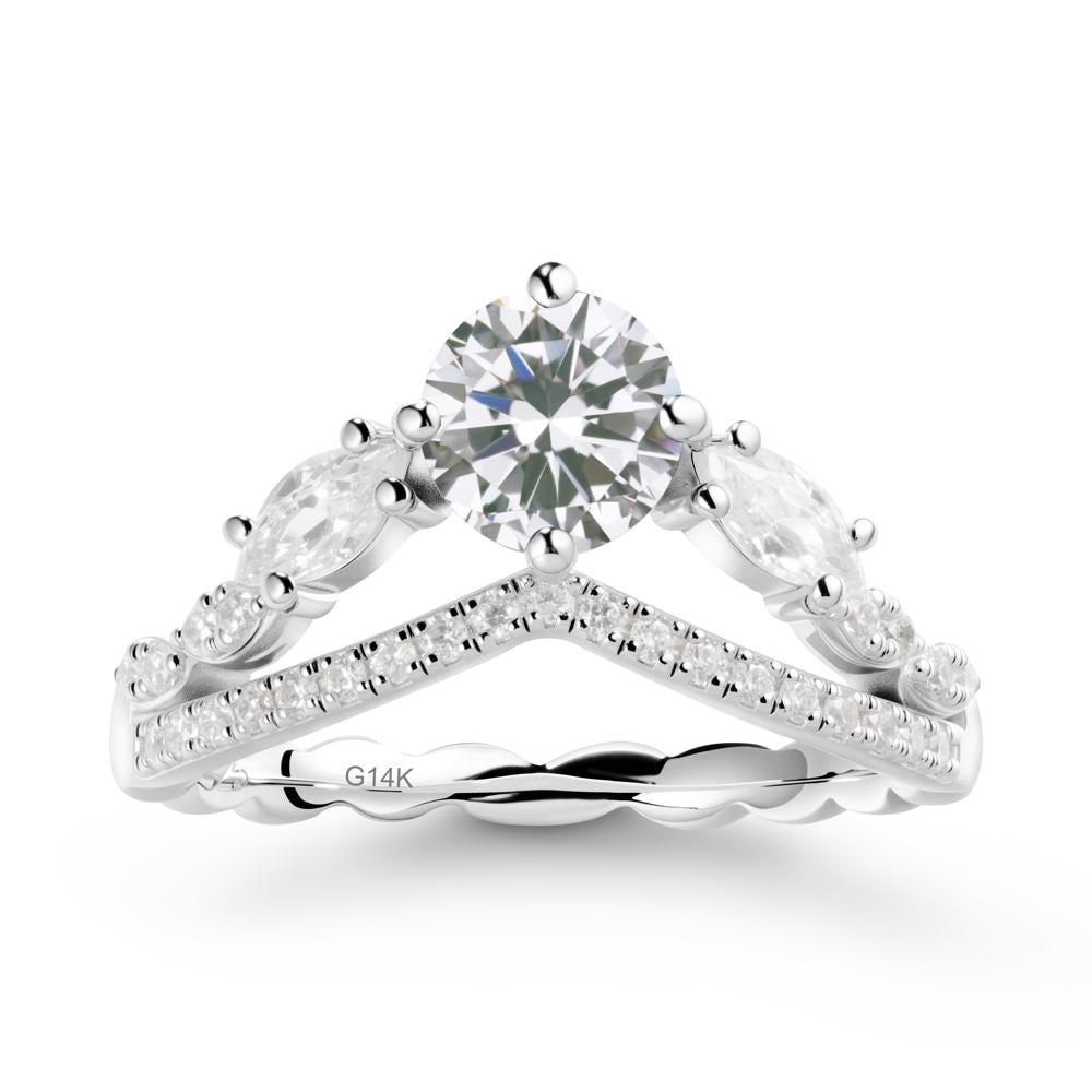 Leaf Inspired Crown Cubic Zirconia Ring - LUO Jewelry #metal_14k white gold