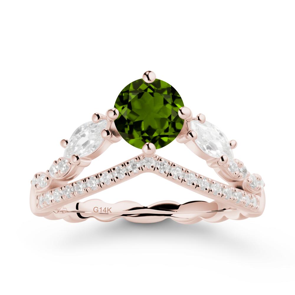 Round Diopside Crown Ring with Leaf - LUO Jewelry #metal_14k rose gold