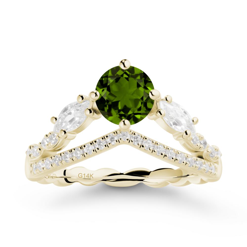 Round Diopside Crown Ring with Leaf - LUO Jewelry #metal_14k yellow gold