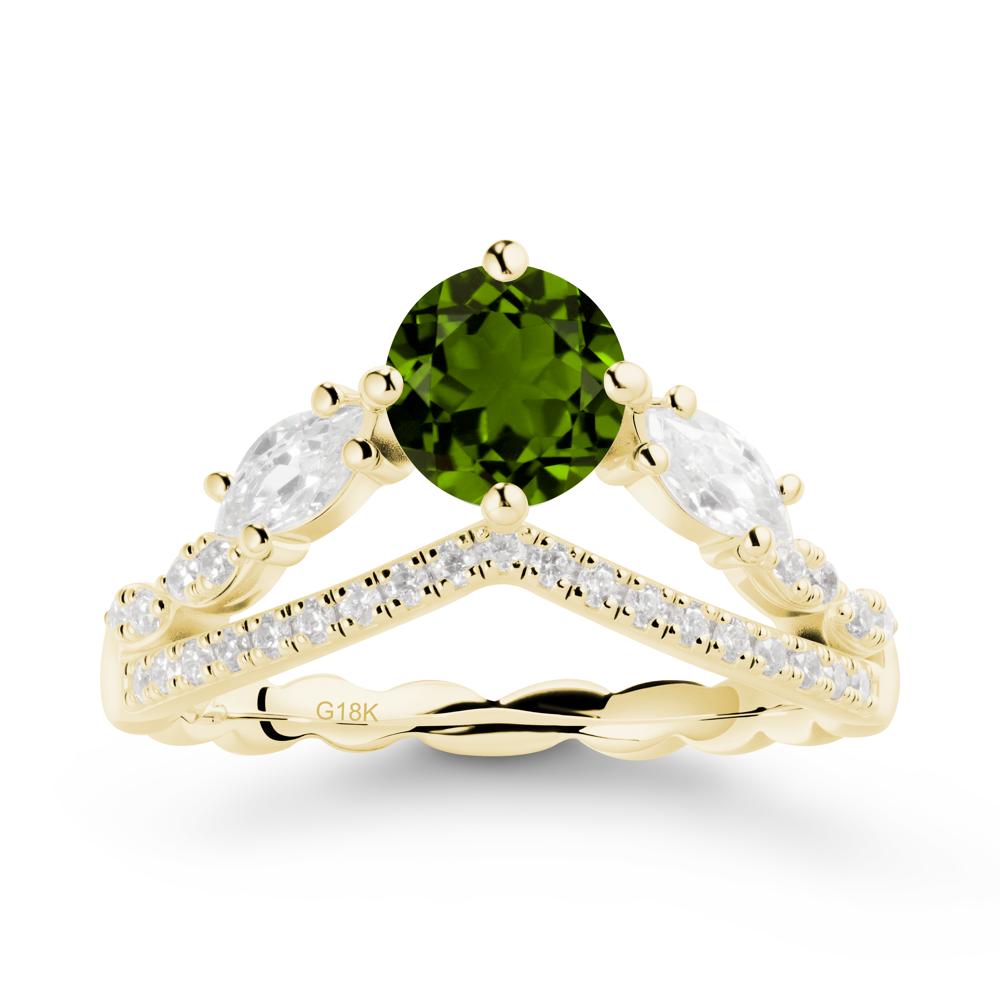 Round Diopside Crown Ring with Leaf - LUO Jewelry #metal_18k yellow gold