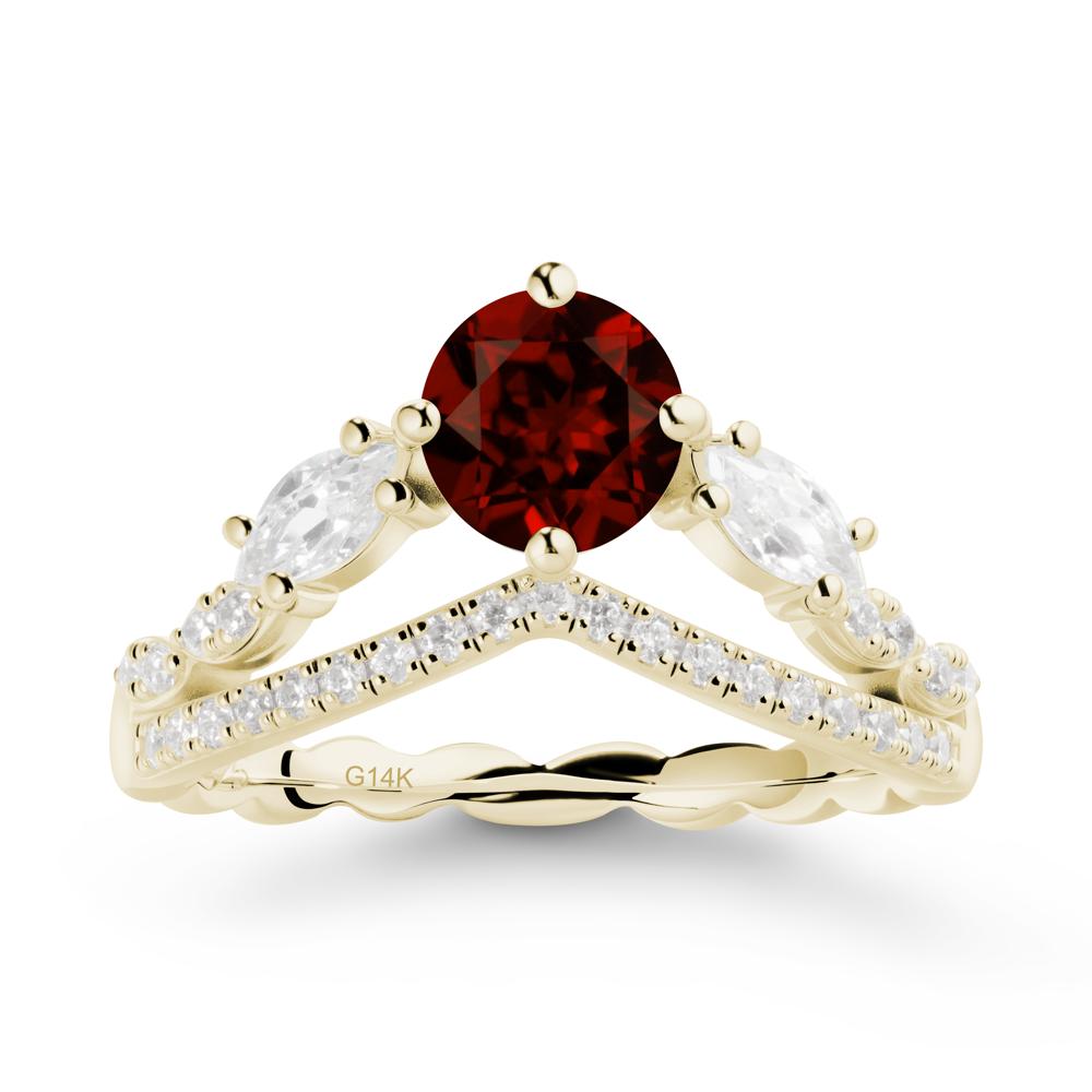 Round Garnet Crown Ring with Leaf - LUO Jewelry #metal_14k yellow gold