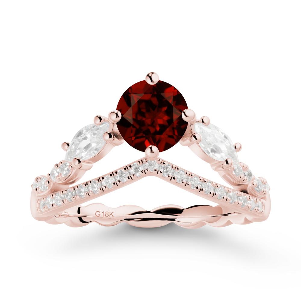 Round Garnet Crown Ring with Leaf - LUO Jewelry #metal_18k rose gold