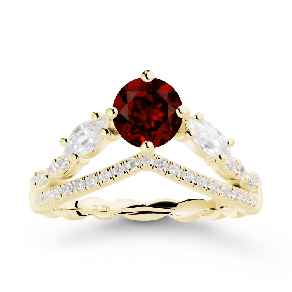 Round Garnet Crown Ring with Leaf - LUO Jewelry #metal_18k yellow gold