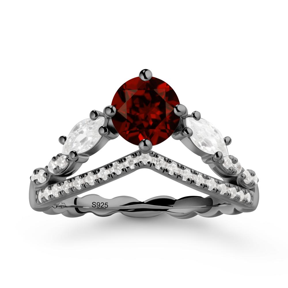 Round Garnet Crown Ring with Leaf - LUO Jewelry #metal_black finish sterling silver