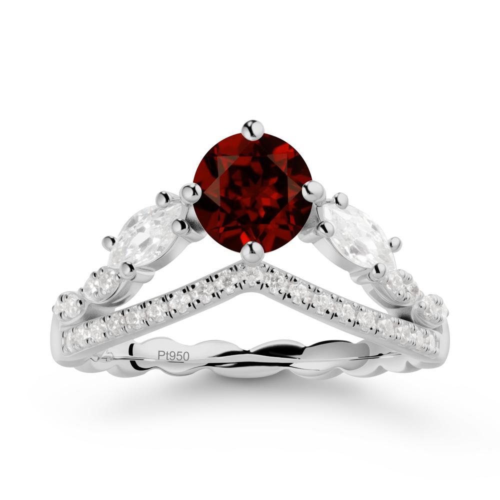 Round Garnet Crown Ring with Leaf - LUO Jewelry #metal_platinum