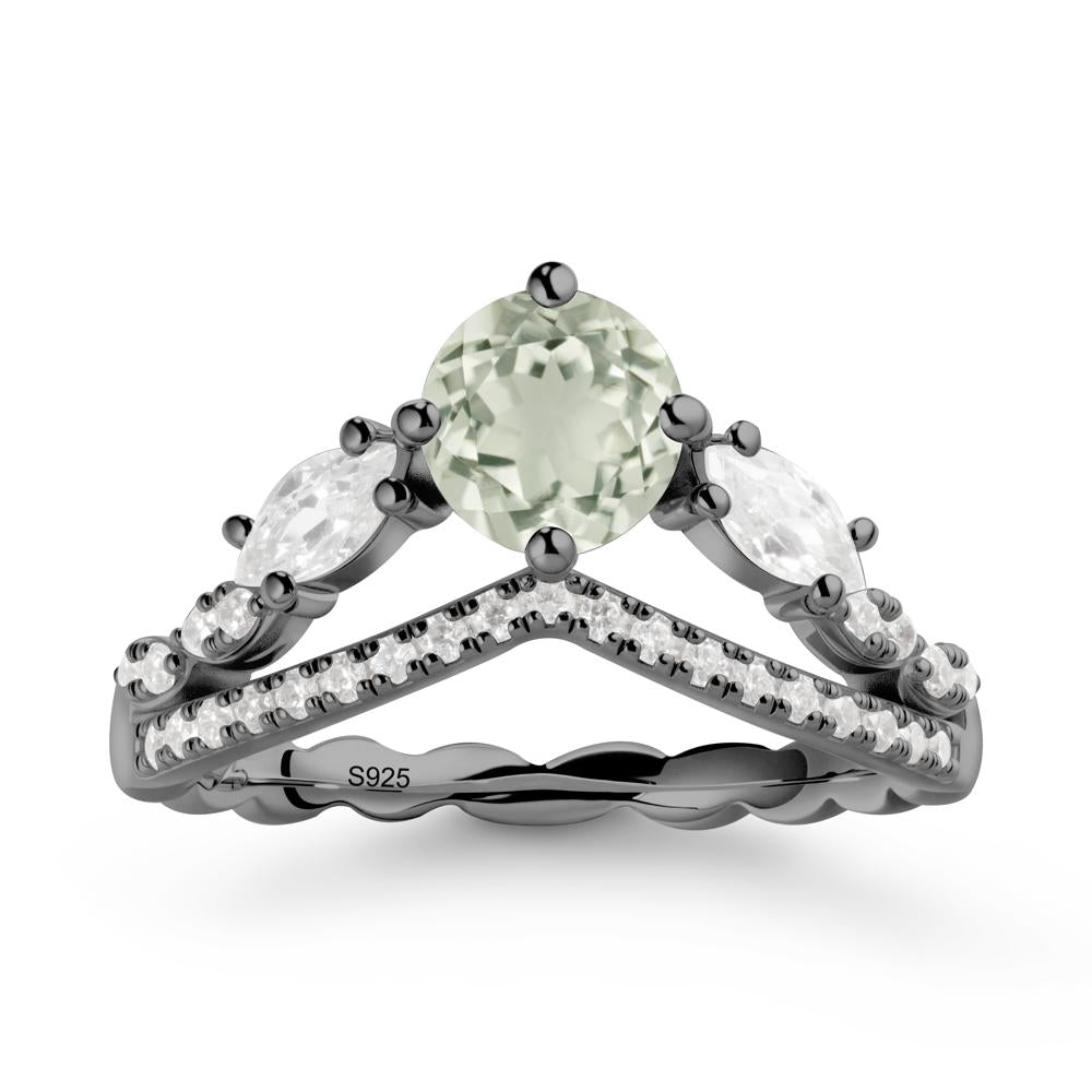 Leaf Inspired Crown Green Amethyst Ring - LUO Jewelry #metal_black finish sterling silver