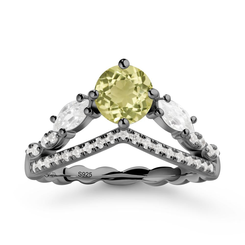 Leaf Inspired Crown Lemon Quartz Ring - LUO Jewelry #metal_black finish sterling silver
