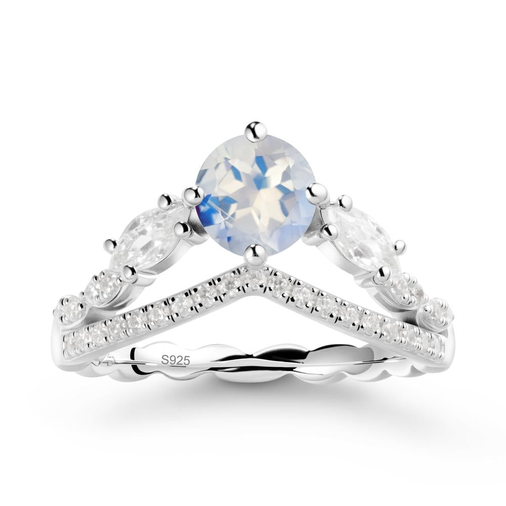 Round Moonstone Crown Ring with Leaf - LUO Jewelry #metal_sterling silver