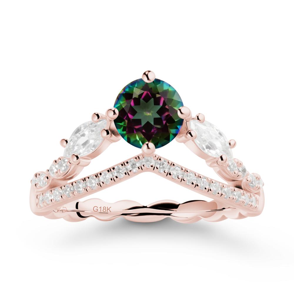 Round Mystic Topaz Crown Ring with Leaf - LUO Jewelry #metal_18k rose gold