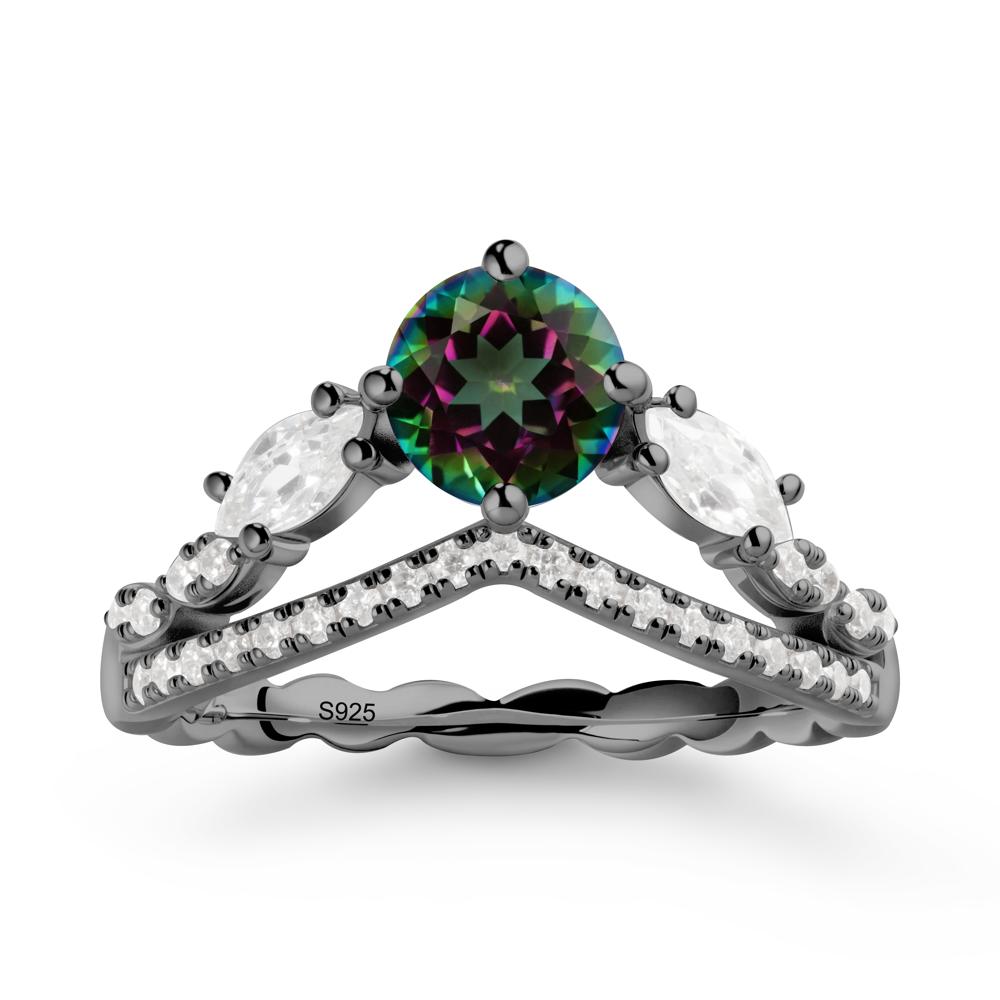 Round Mystic Topaz Crown Ring with Leaf - LUO Jewelry #metal_black finish sterling silver