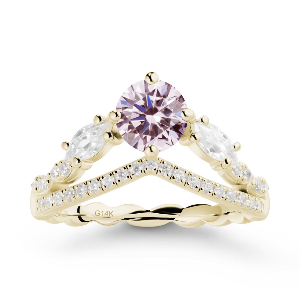 Leaf Inspired Crown Pink Cubic Zirconia Ring - LUO Jewelry #metal_14k yellow gold