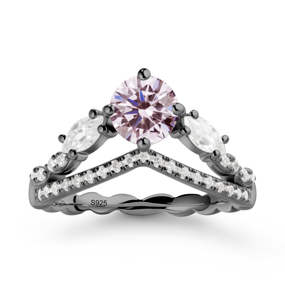 Leaf Inspired Crown Pink Cubic Zirconia Ring - LUO Jewelry #metal_black finish sterling silver