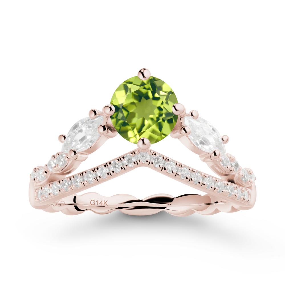 Round Peridot Crown Ring with Leaf - LUO Jewelry #metal_14k rose gold