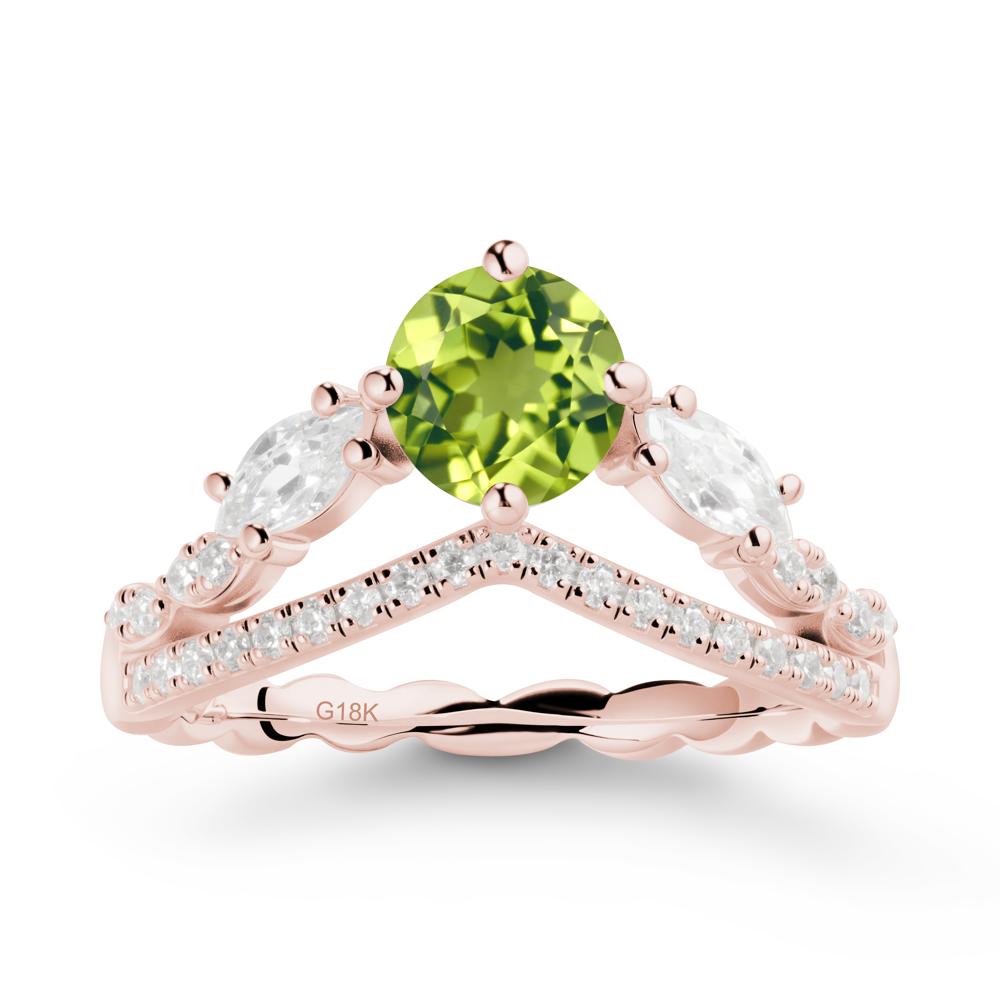 Round Peridot Crown Ring with Leaf - LUO Jewelry #metal_18k rose gold