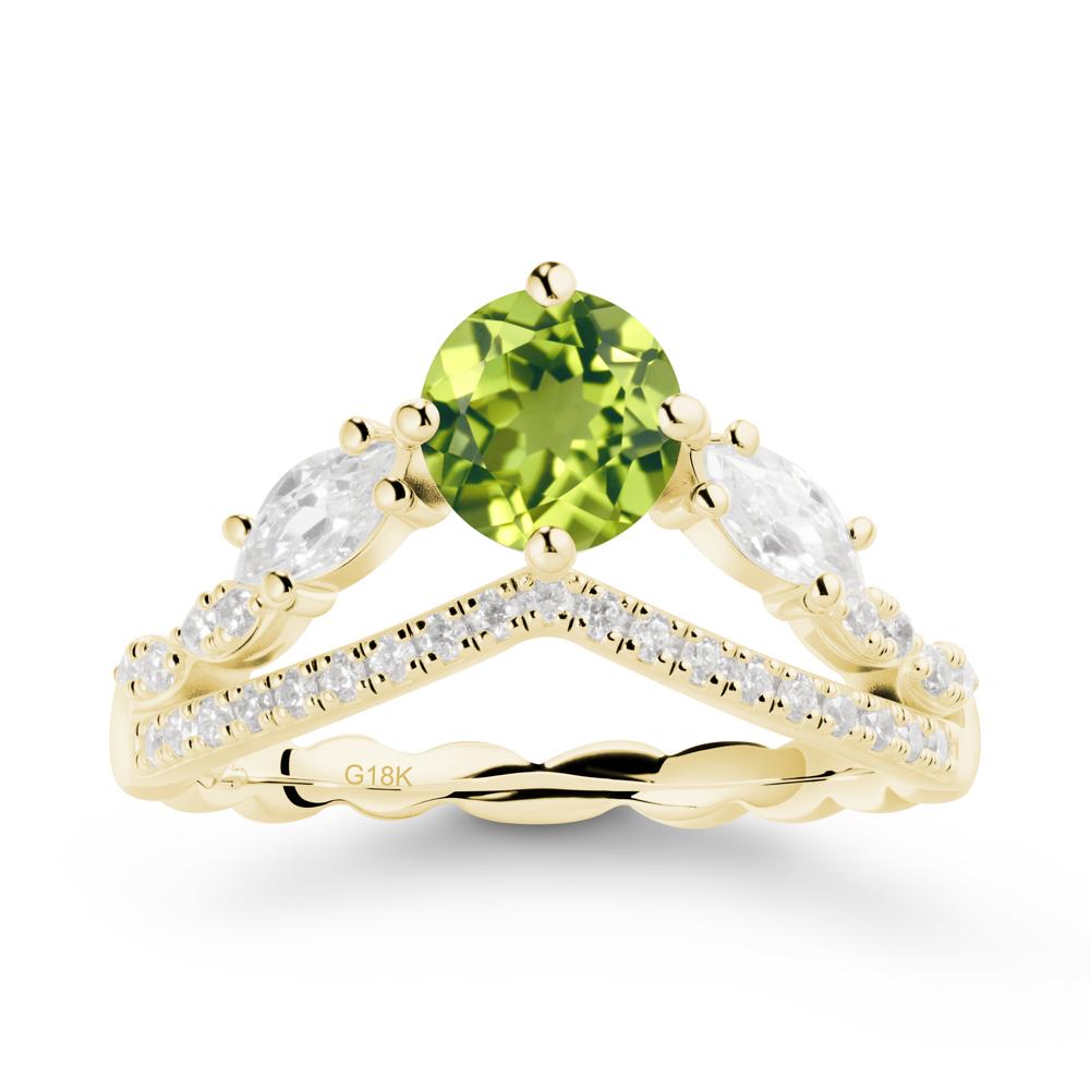 Round Peridot Crown Ring with Leaf - LUO Jewelry #metal_18k yellow gold