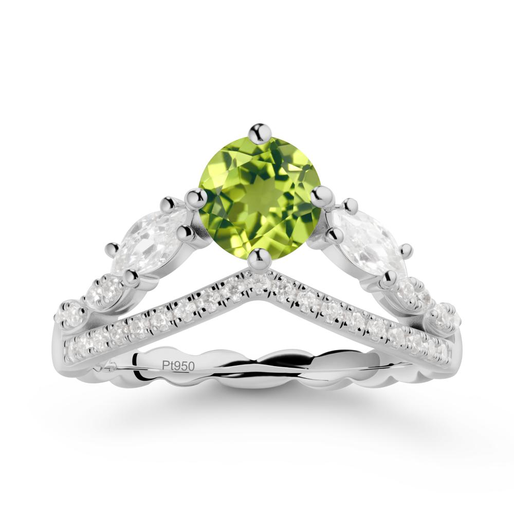 Round Peridot Crown Ring with Leaf - LUO Jewelry #metal_platinum