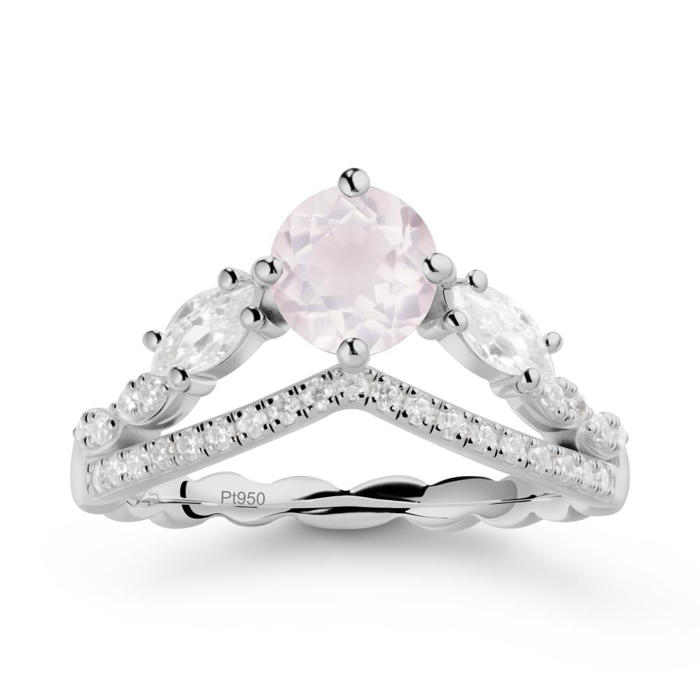 Leaf Inspired Crown Rose Quartz Ring - LUO Jewelry #metal_platinum