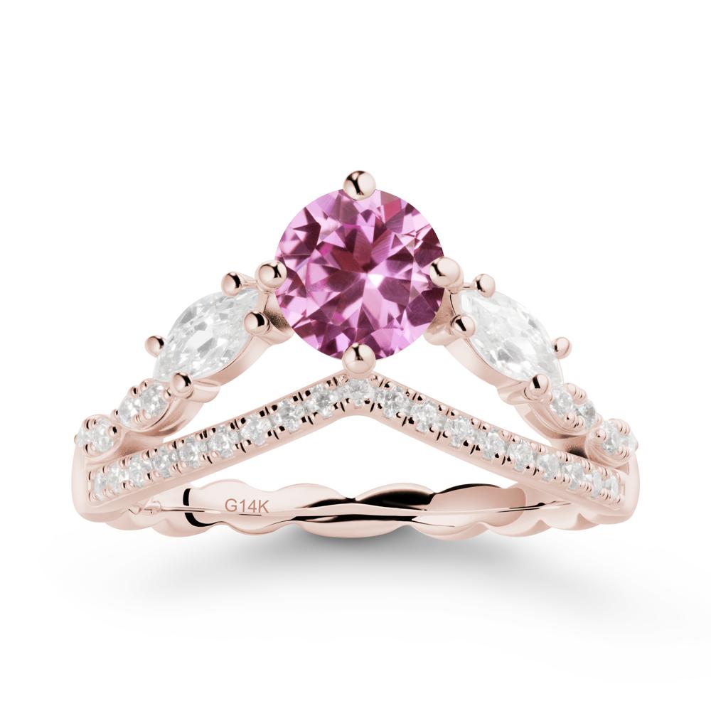 Round Pink Sapphire Crown Ring with Leaf - LUO Jewelry #metal_14k rose gold