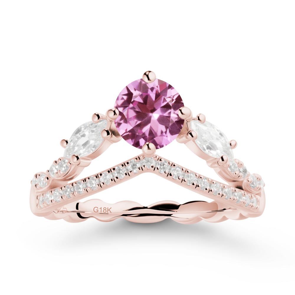 Round Pink Sapphire Crown Ring with Leaf - LUO Jewelry #metal_18k rose gold